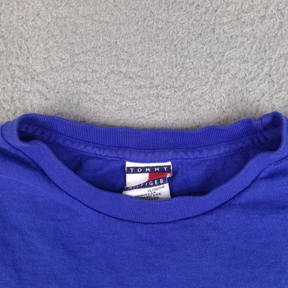 Vintage Tommy Hilfiger T-Shirt Adult XL Blue Made in USA Colorful Spell Out - Picture 5 of 11